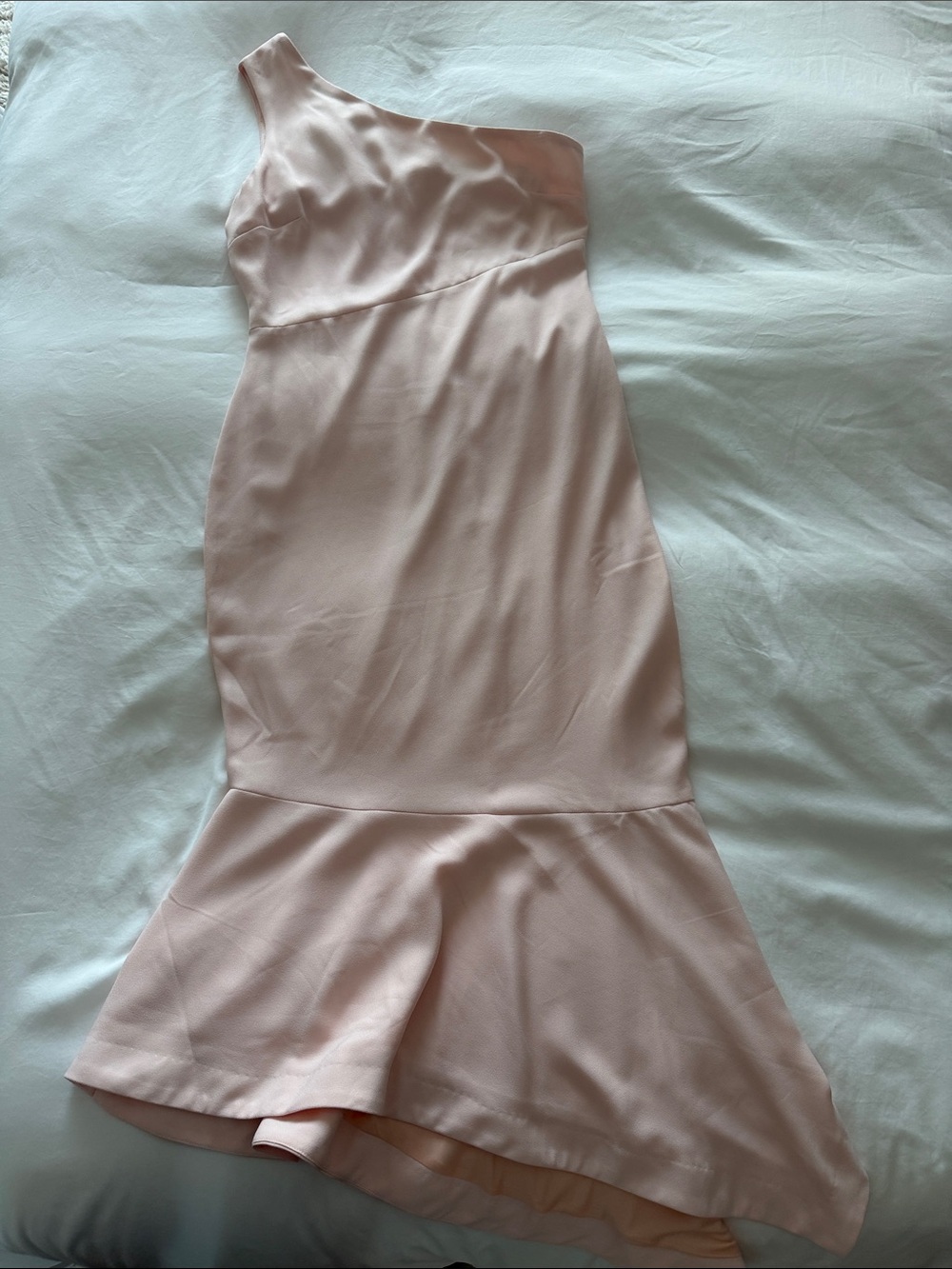 VENUS One-Shoulder Satin Slip Dress in Blush